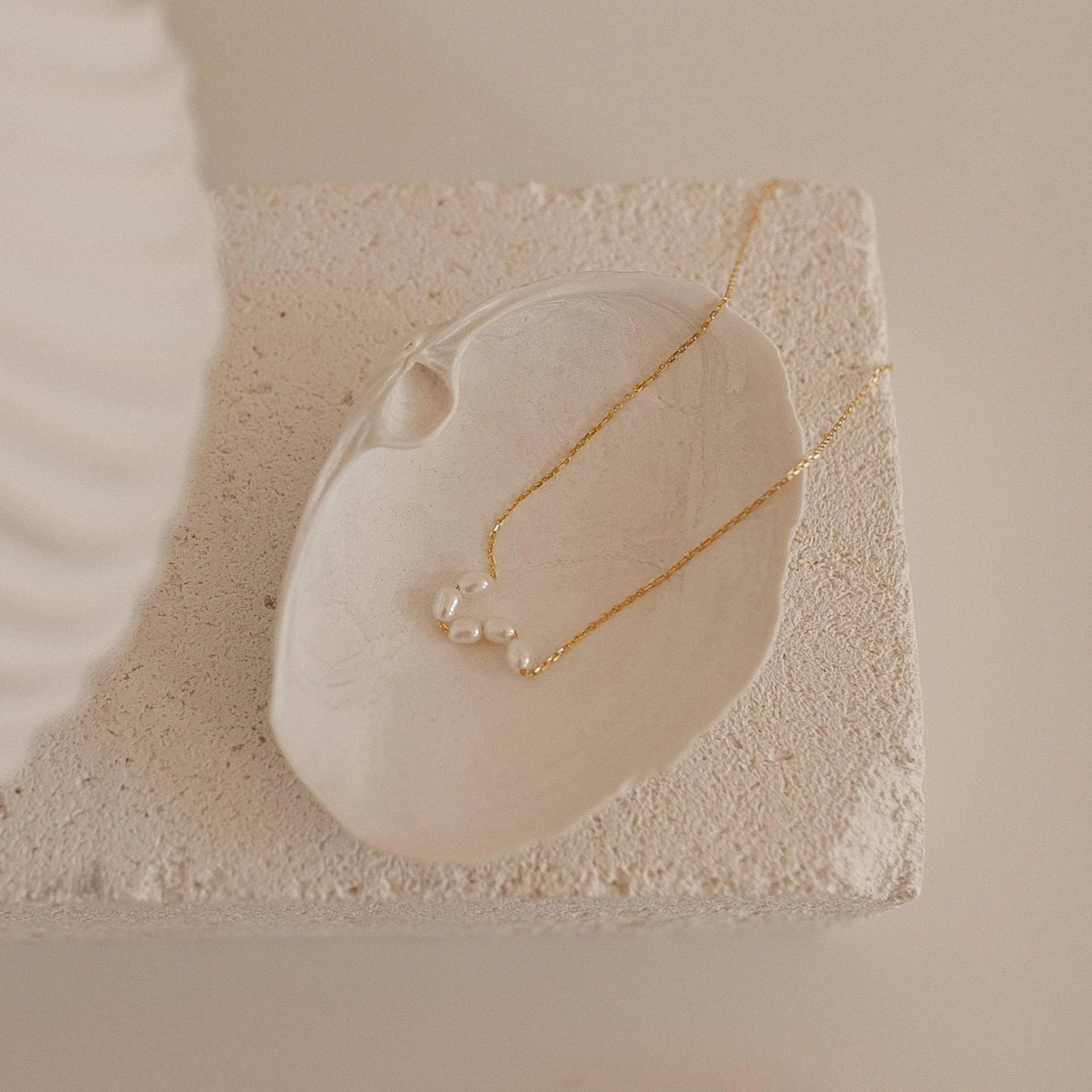 Pearl Bead Necklace Silver 18K Gold Plated