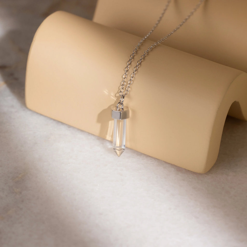 Clear Quartz Necklace Silver 18K Gold Plated