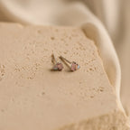 Pink Tourmaline Opal Studs Silver 18K Gold Plated