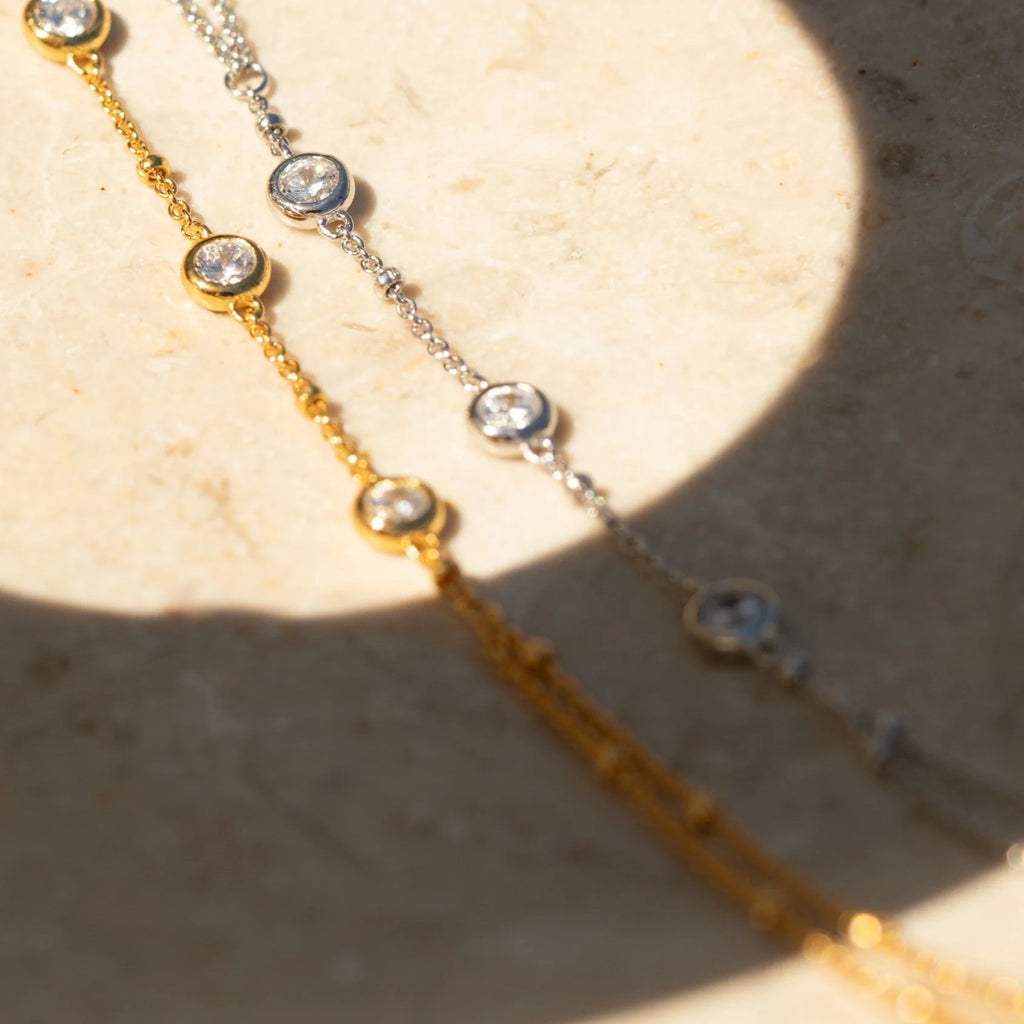 Diamond Bezel Hand Chain Silver 18K Gold Plated