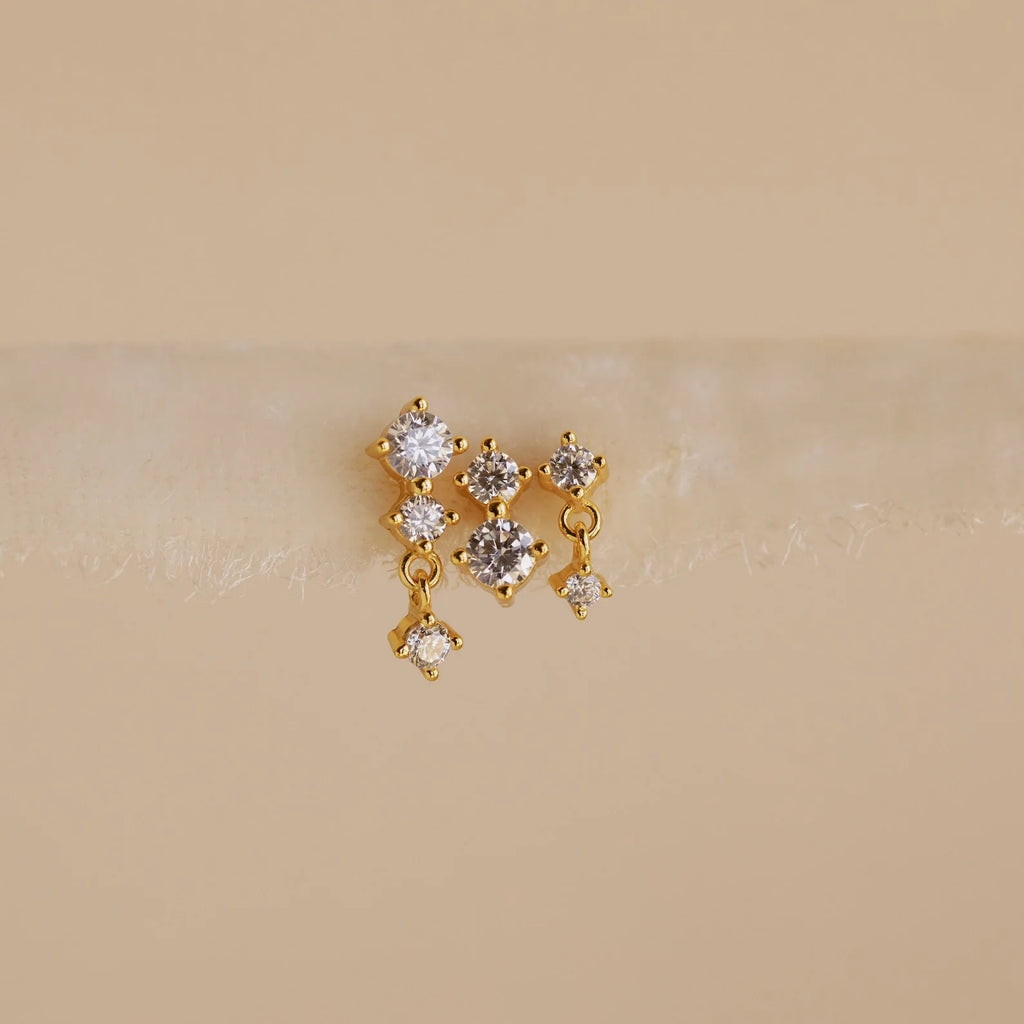 Triple Diamond Studs Set Silver 18K Gold Plated