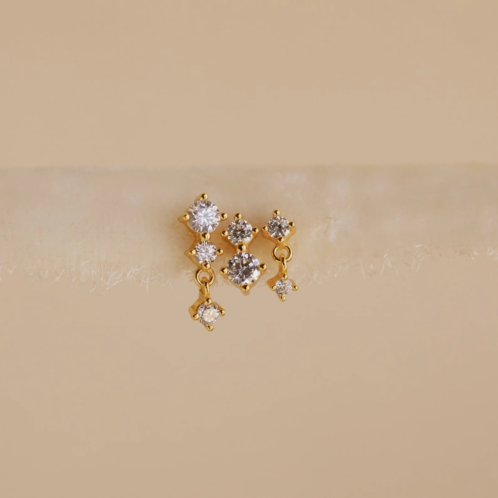 Triple Diamond Studs Set Silver 18K Gold Plated