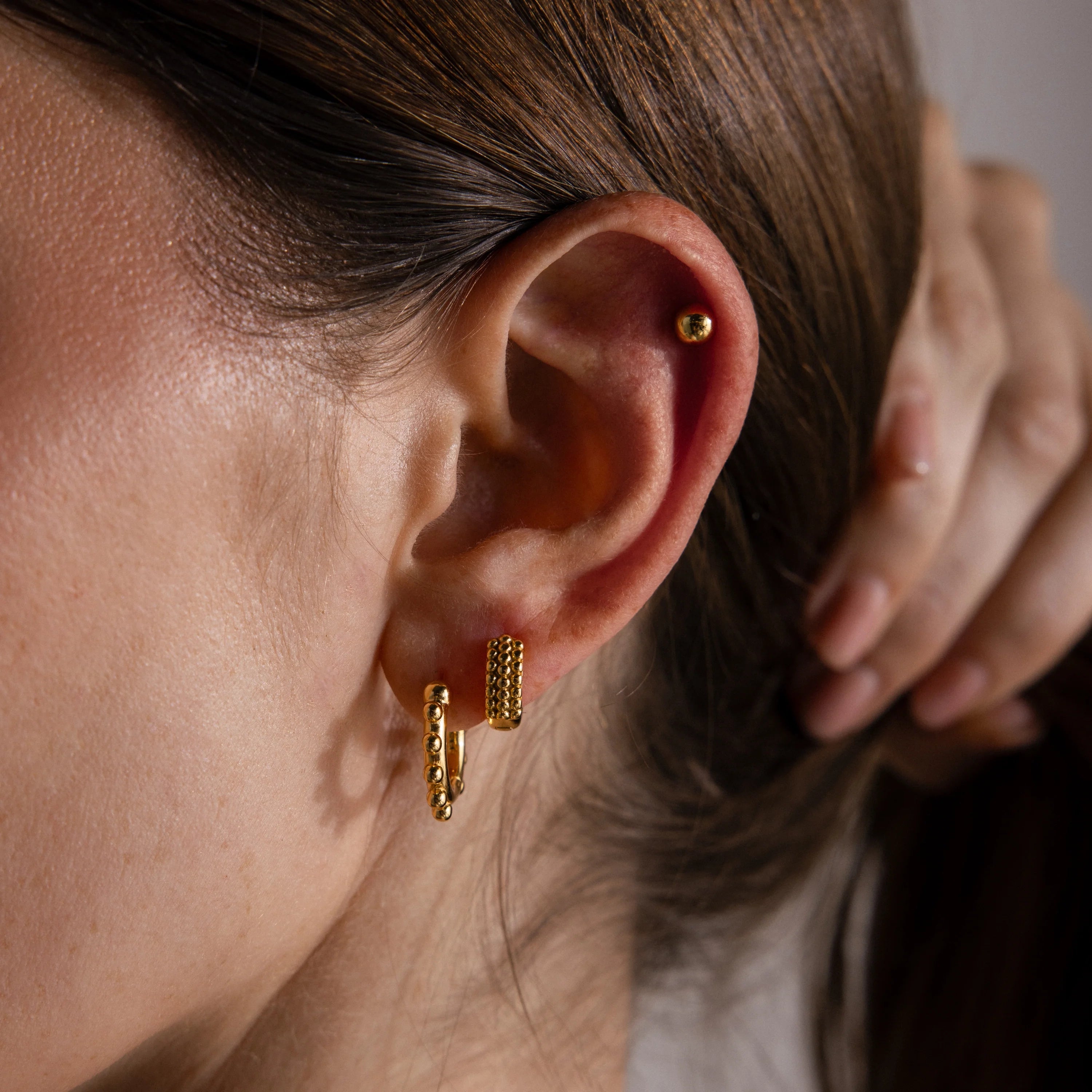 Beaded Hoops Silver 18K Gold Plated