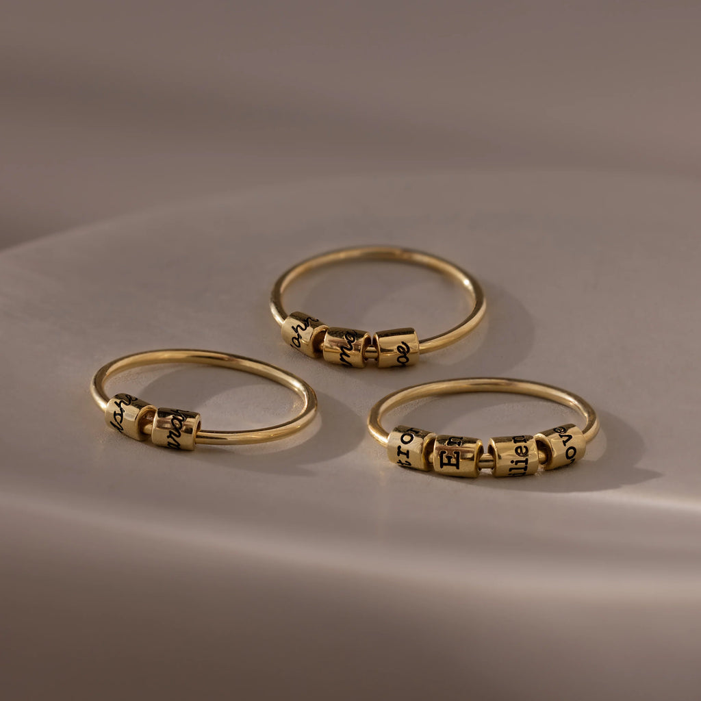 Beaded Multiple Name Ring Silver 18K Gold Plated