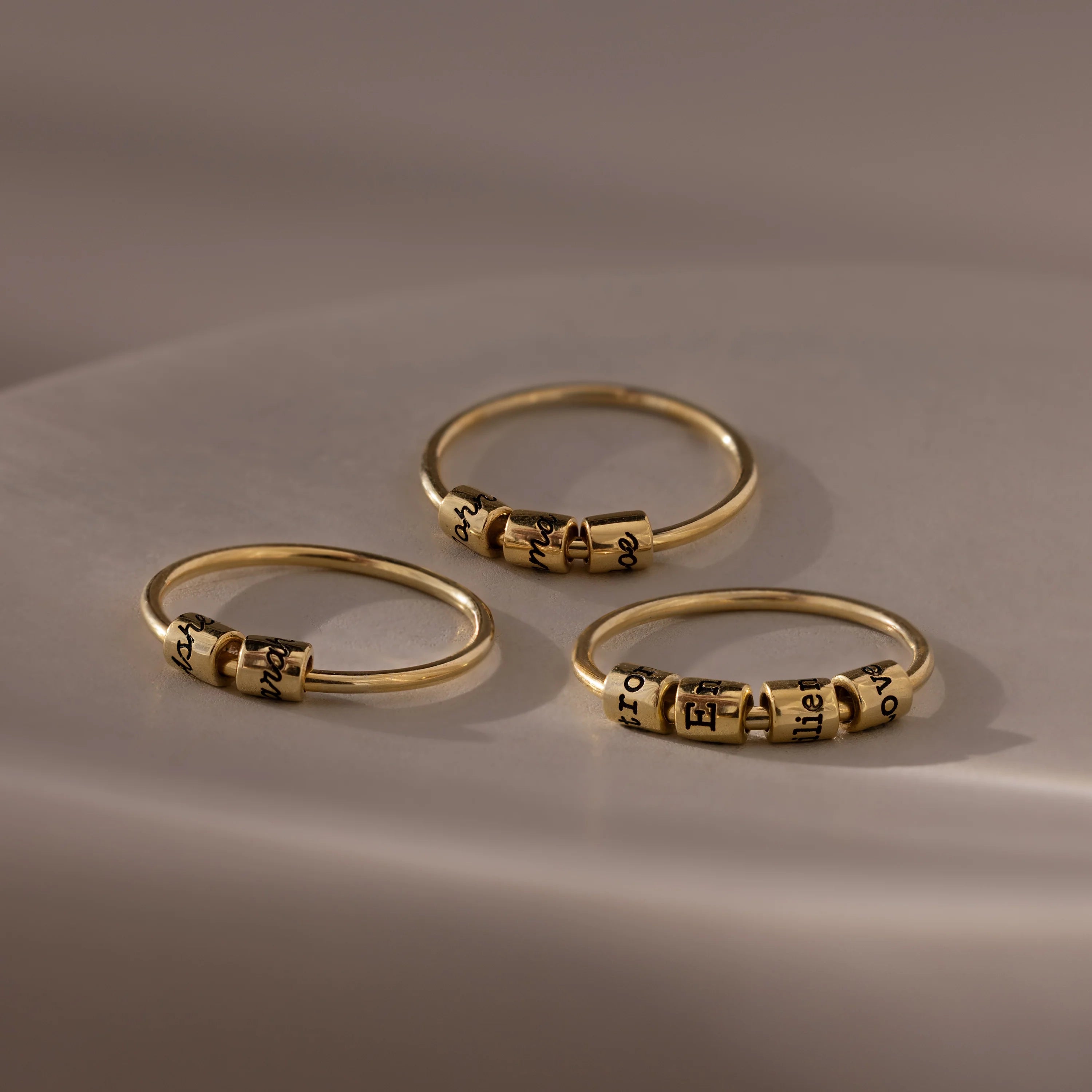 Beaded Multiple Name Ring Silver 18K Gold Plated