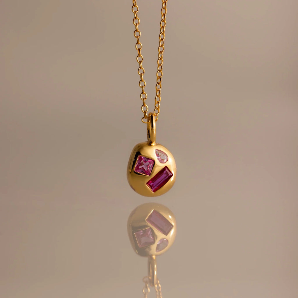 Mixed Birthstone Capsule Necklace Silver 18K Gold Plated