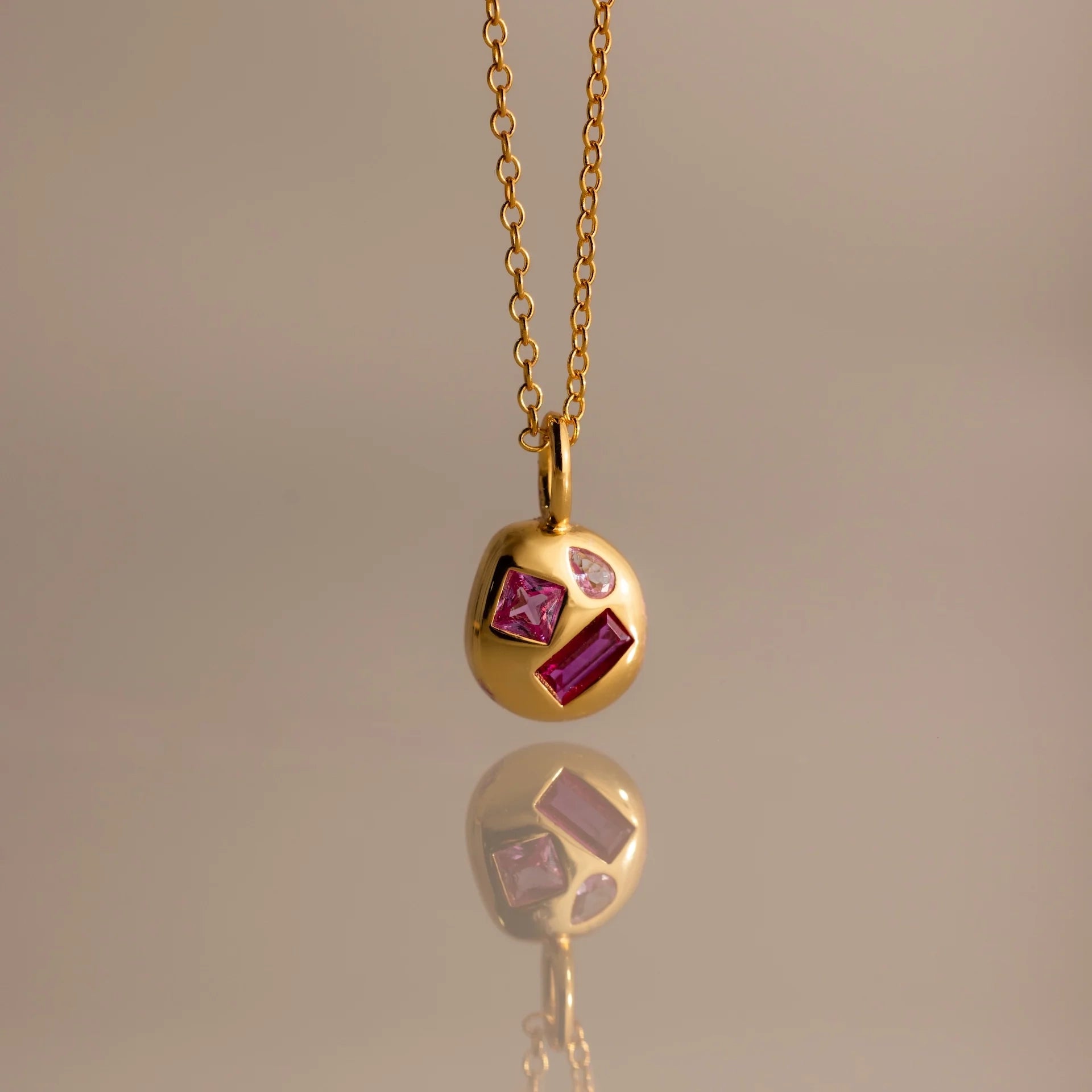 Mixed Birthstone Capsule Necklace Silver 18K Gold Plated