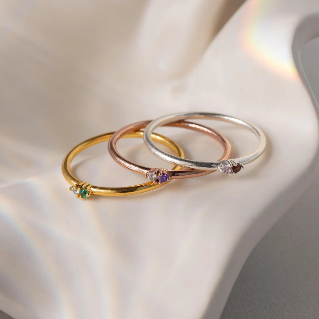 Mini Toi et Moi Birthstone Ring Silver 18K Gold Plated