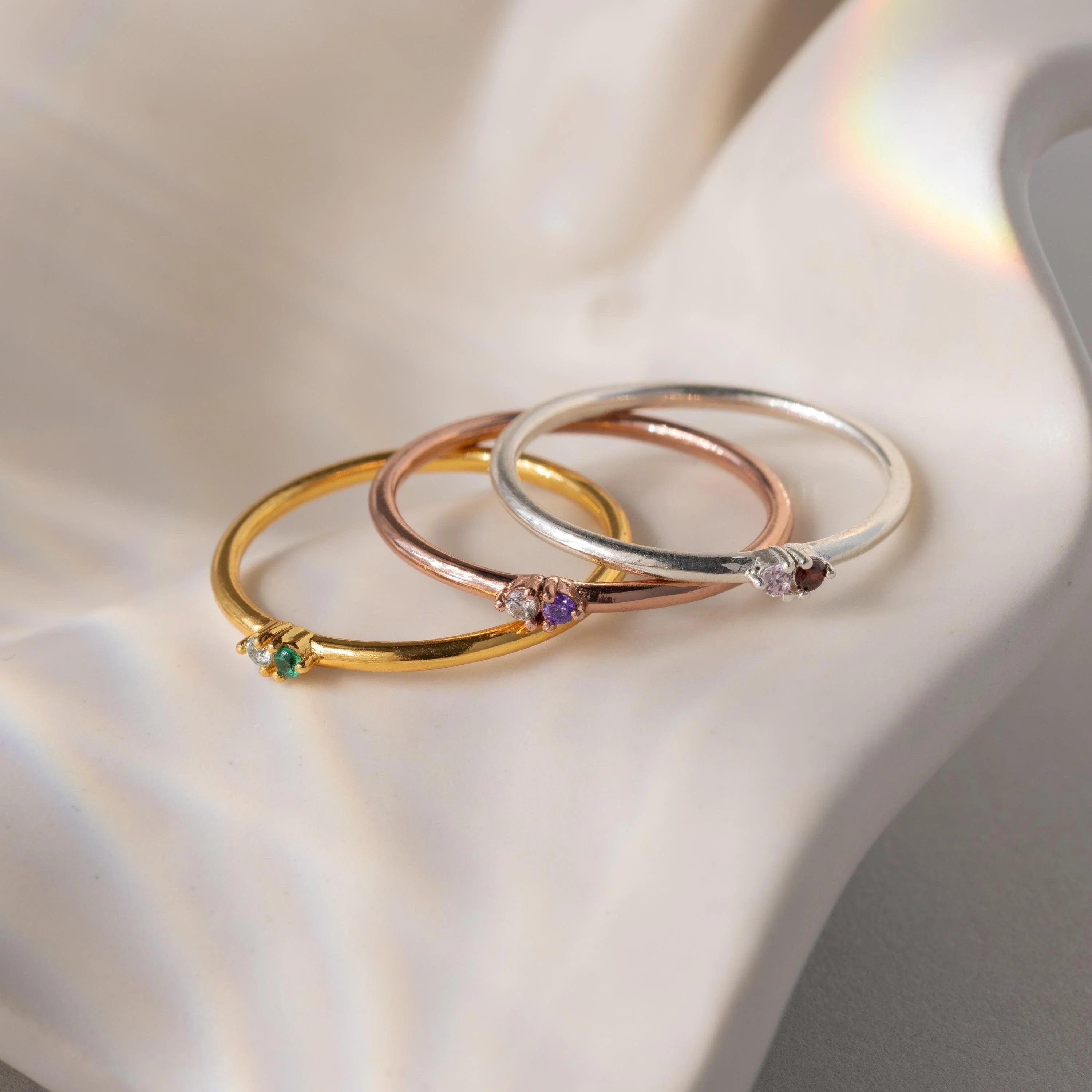 Mini Toi et Moi Birthstone Ring Silver 18K Gold Plated