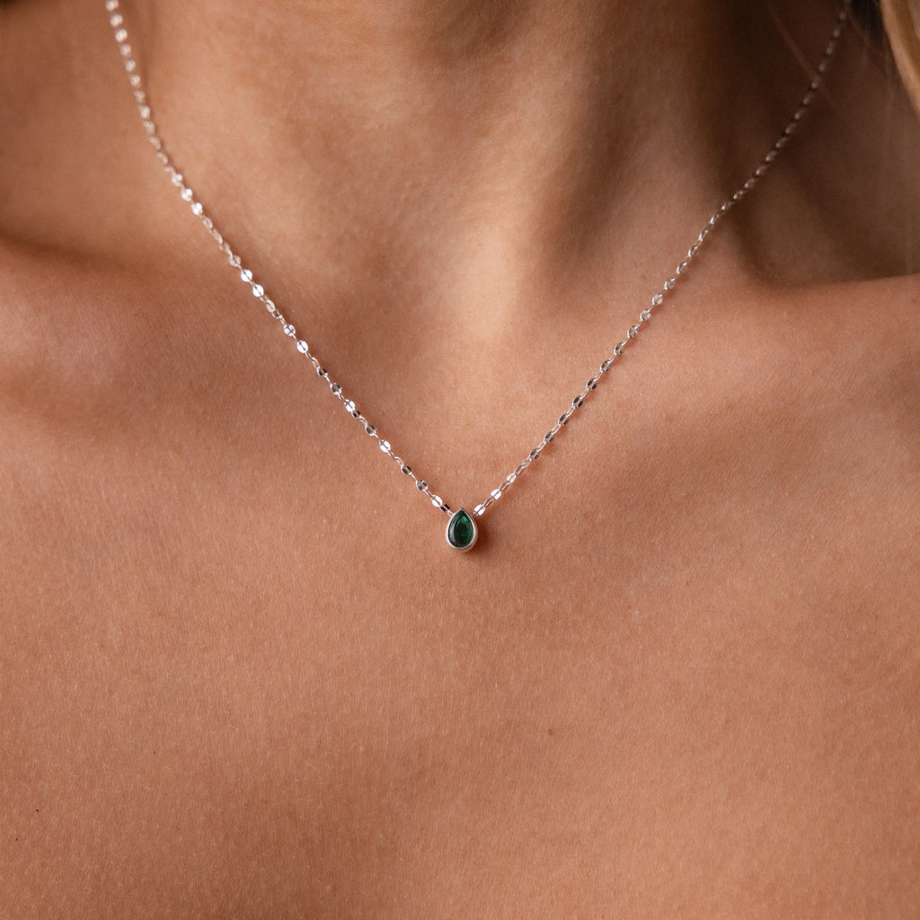 Multiple Teardrop Birthstone Necklace Silver 18K Gold Plated