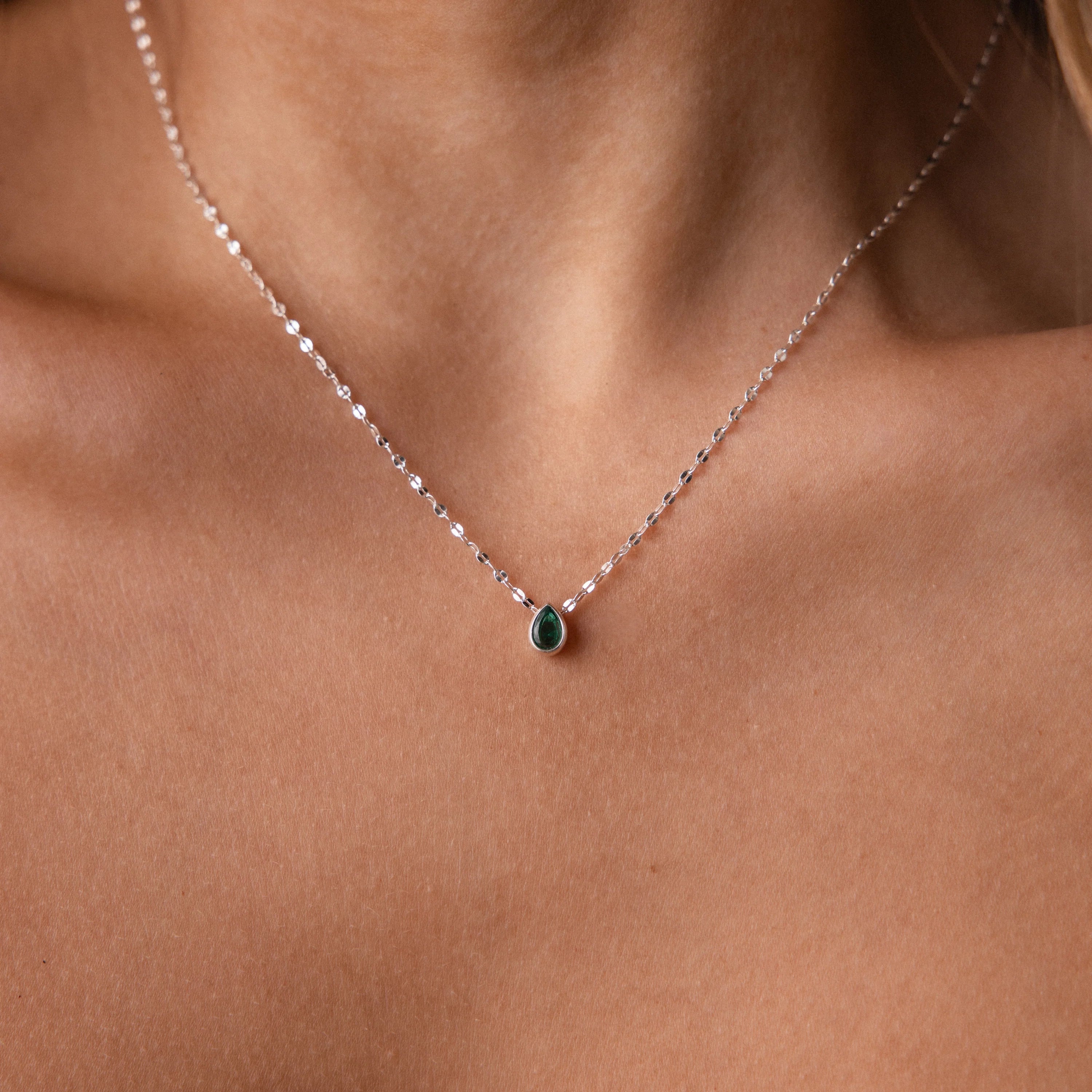 Multiple Teardrop Birthstone Necklace Silver 18K Gold Plated