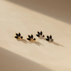 Black Marquise Diamond Dangle Drop Studs Silver 18K Gold Plated