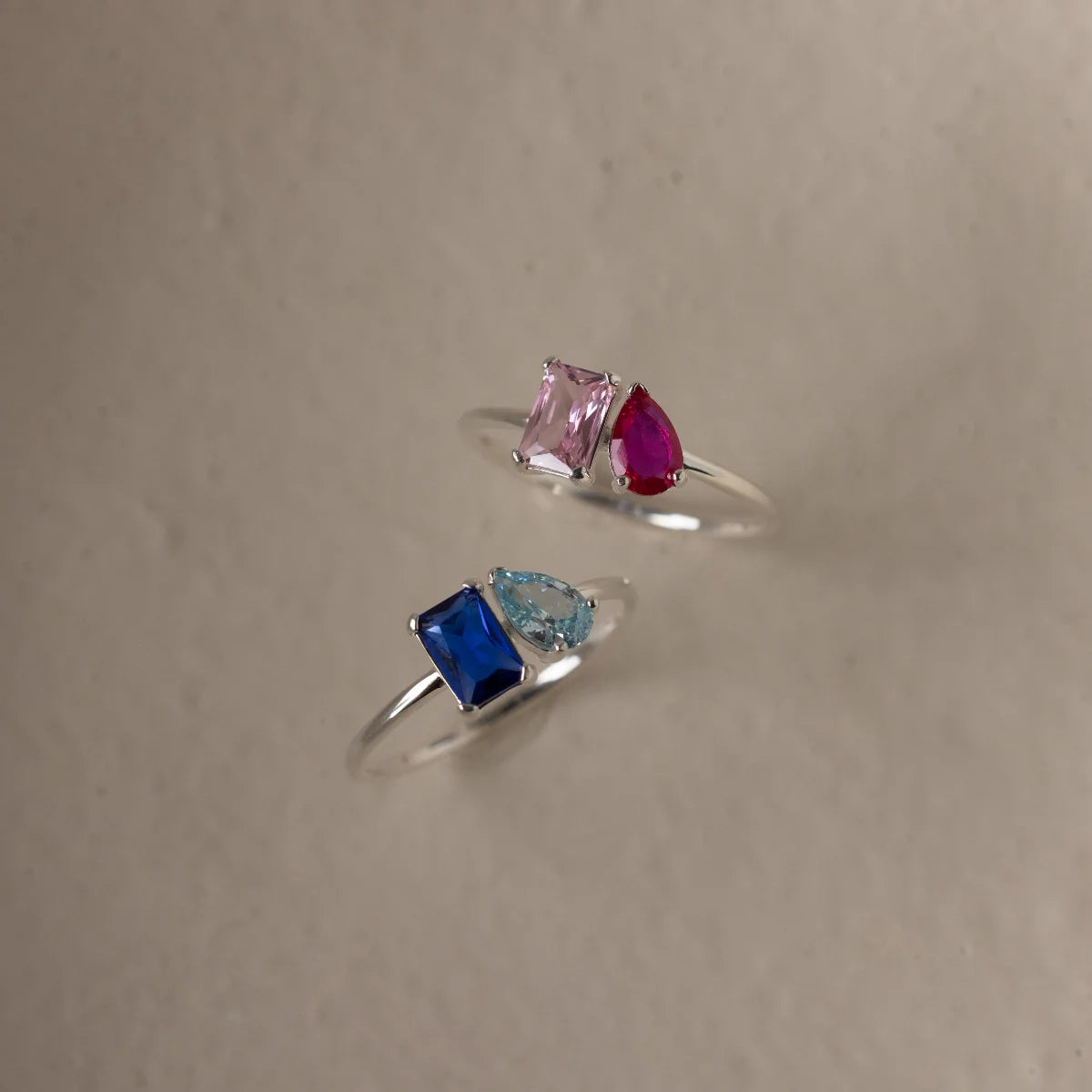 Toi et Moi  Pear-Emerald Cut Ring Silver 18K Gold Plated