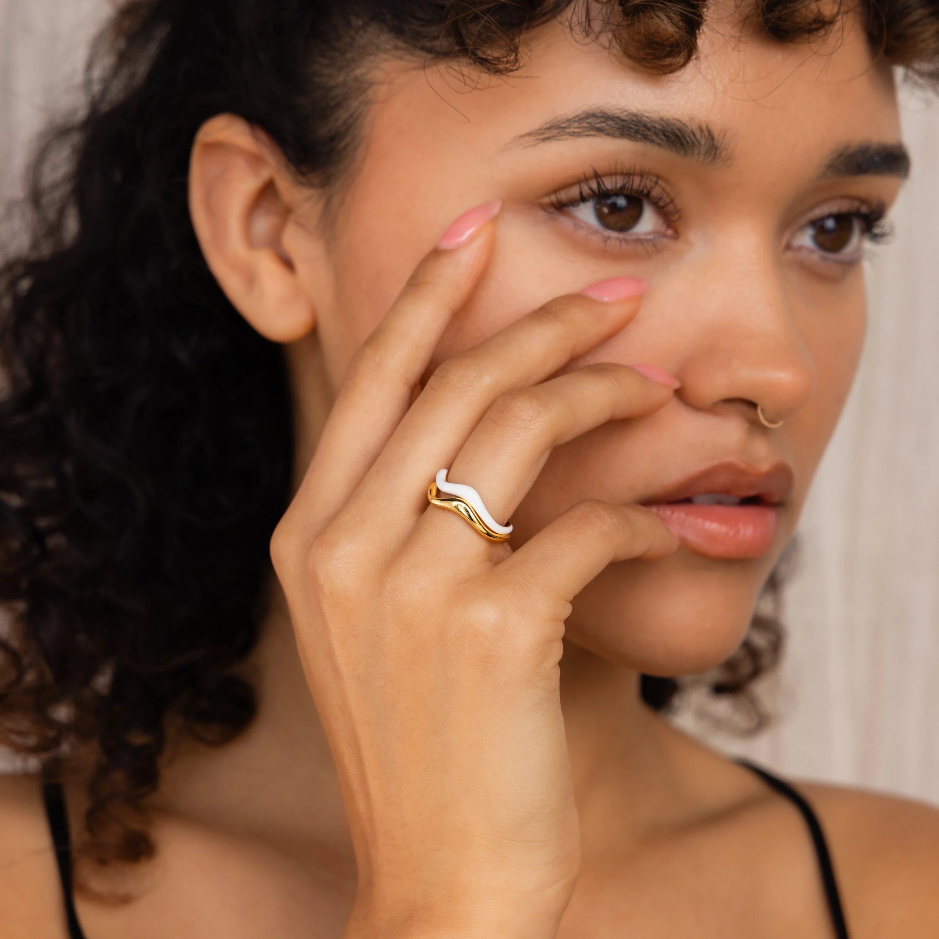 Duo Wave Ring Set Silver 18K Gold Plated