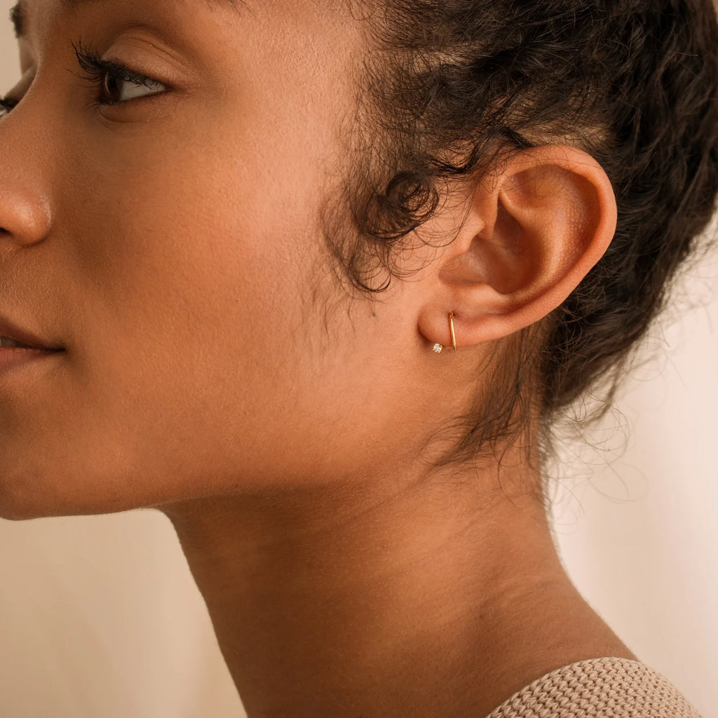 Diamond Jady Wire Hoops Silver 18K Gold Plated