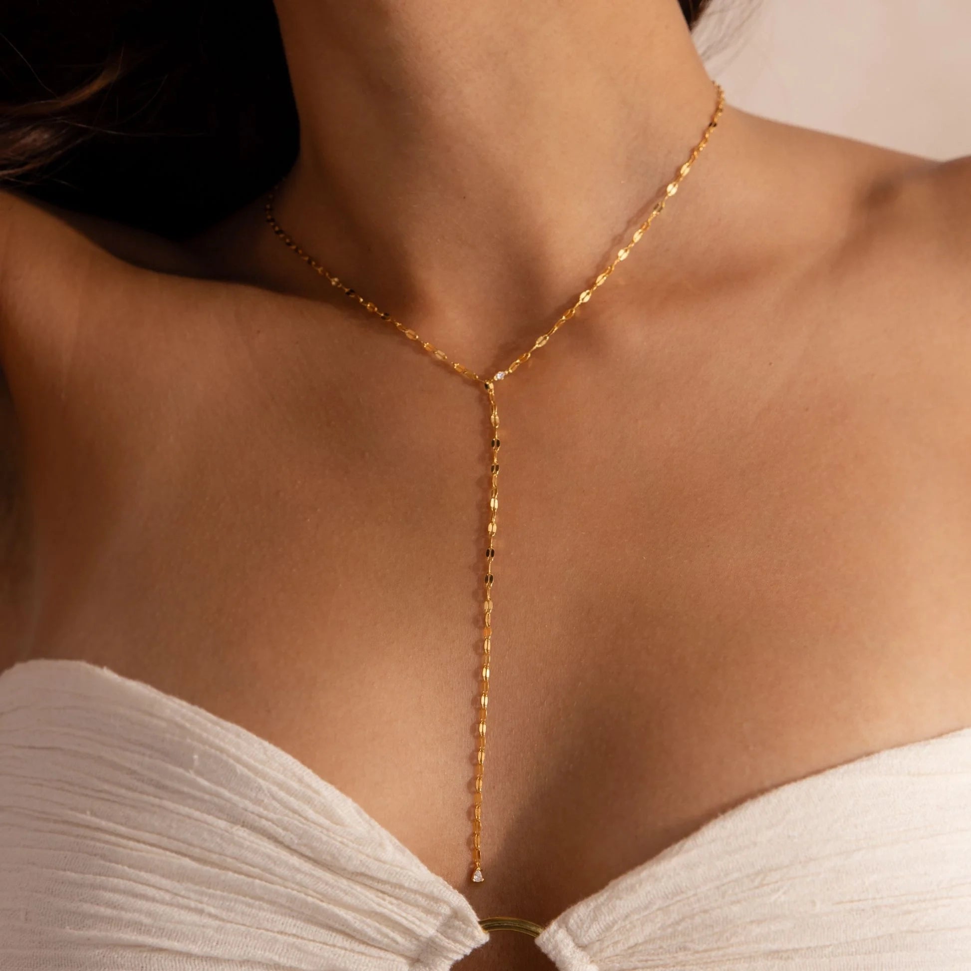 Sparkling Diamond Lariat Necklace Silver 18K Gold Plated