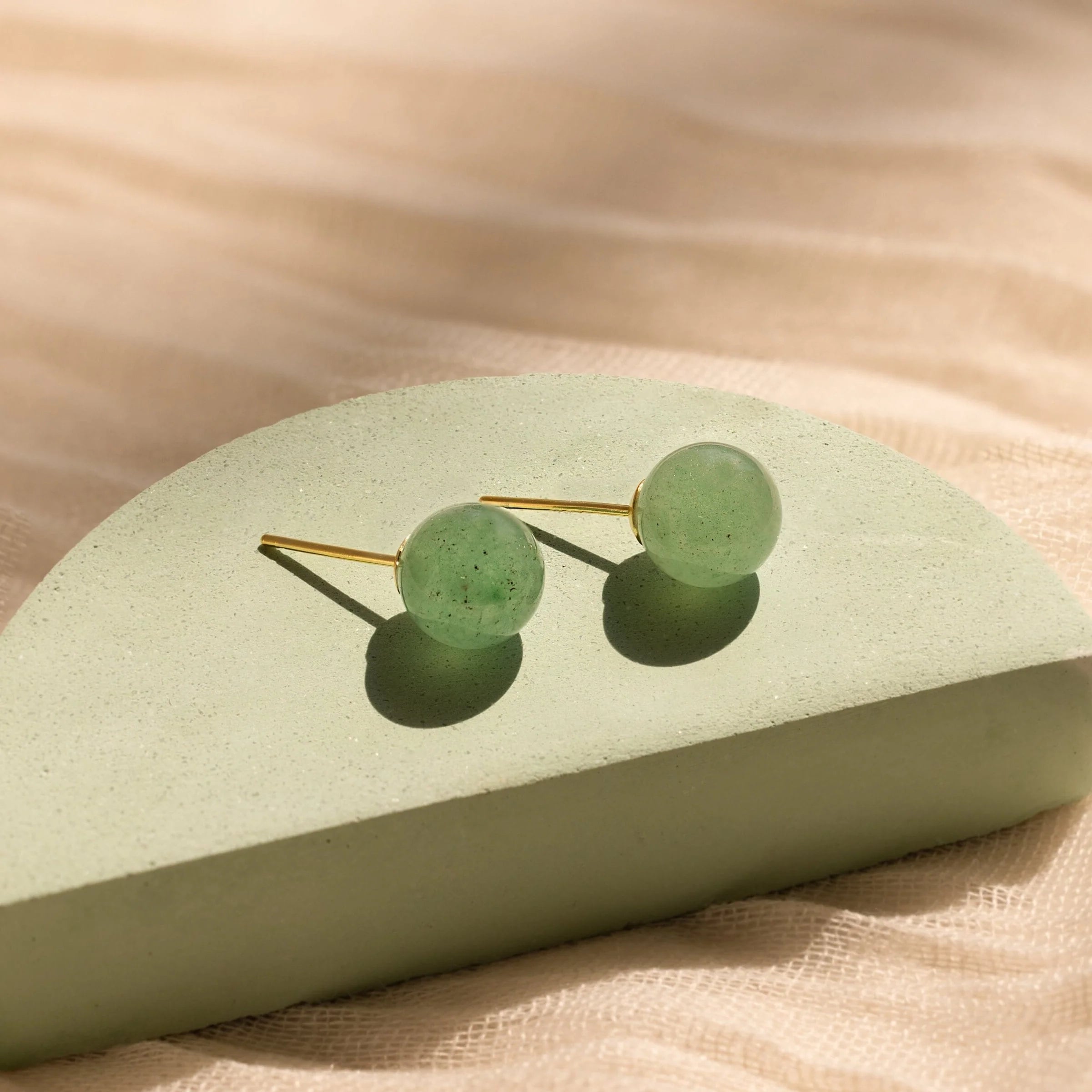 Jade Bead Studs Silver 18K Gold Plated