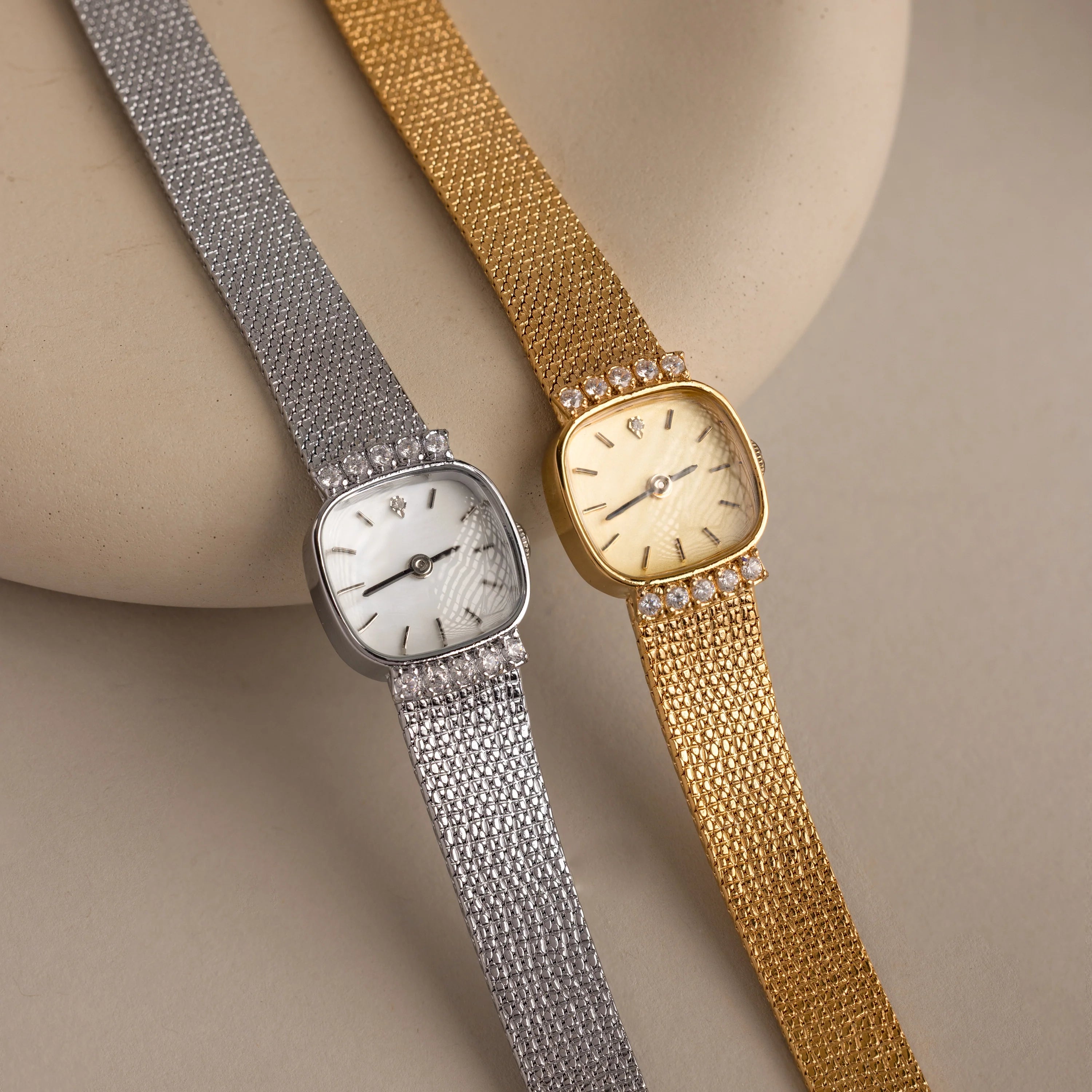 Square Timepiece Silver & 18K Gold Plated