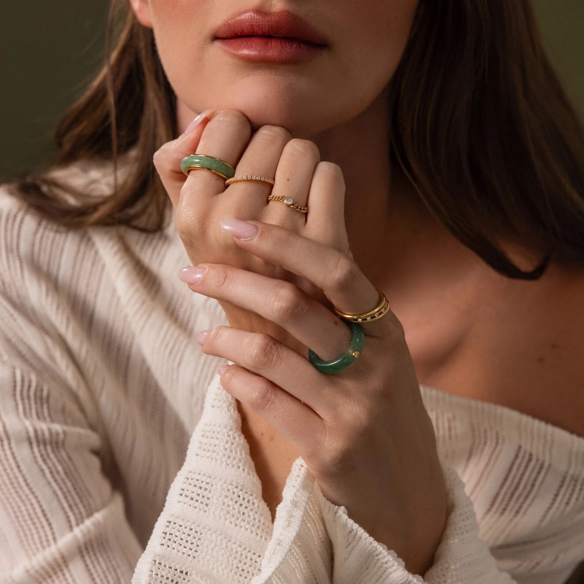 Jade Band Spinner Ring Silver 18K Gold Plated