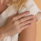 Paw Print Duo Heart Ring Silver 18K Gold Plated
