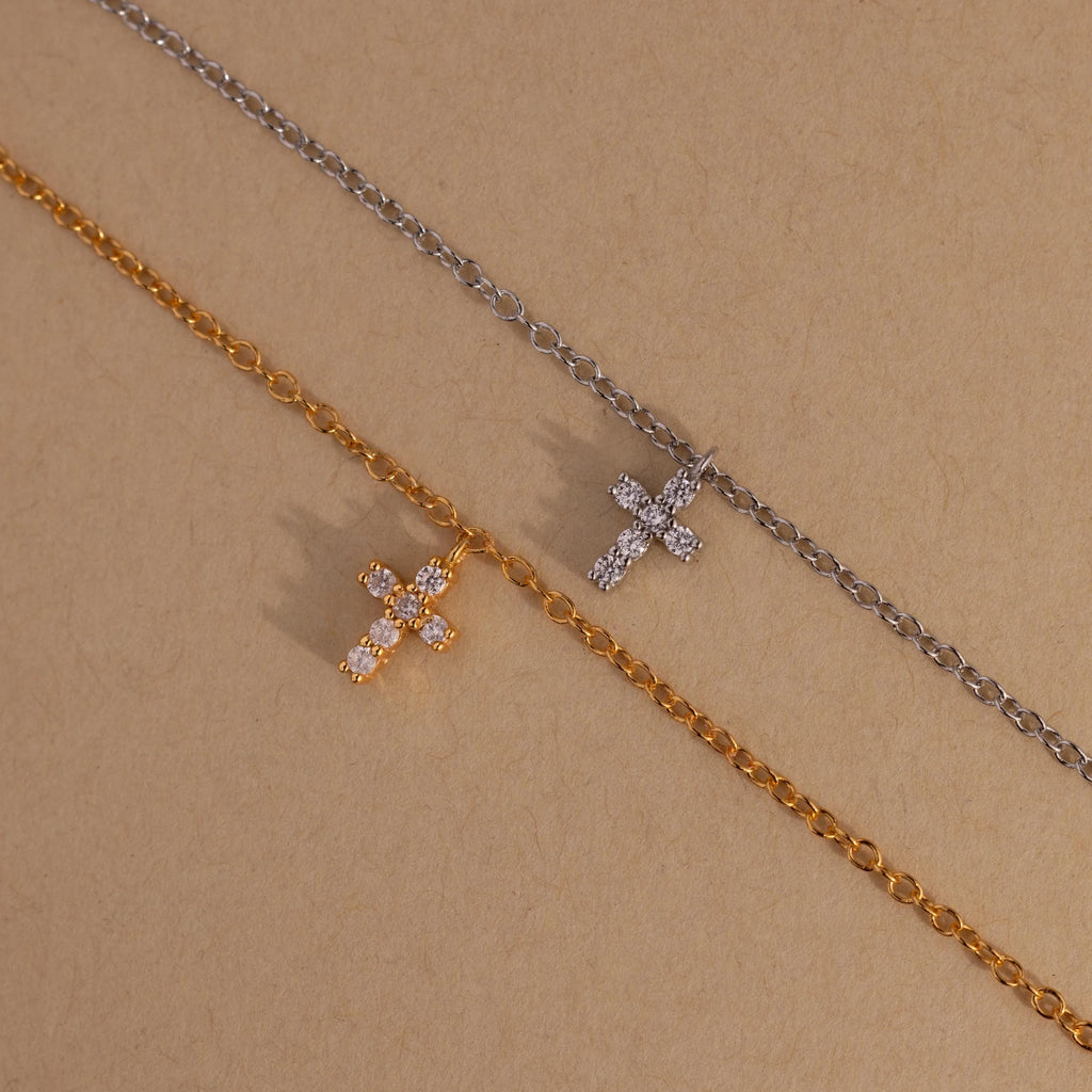Dainty Cross Charm Bracelet Silver 18K Gold Plated