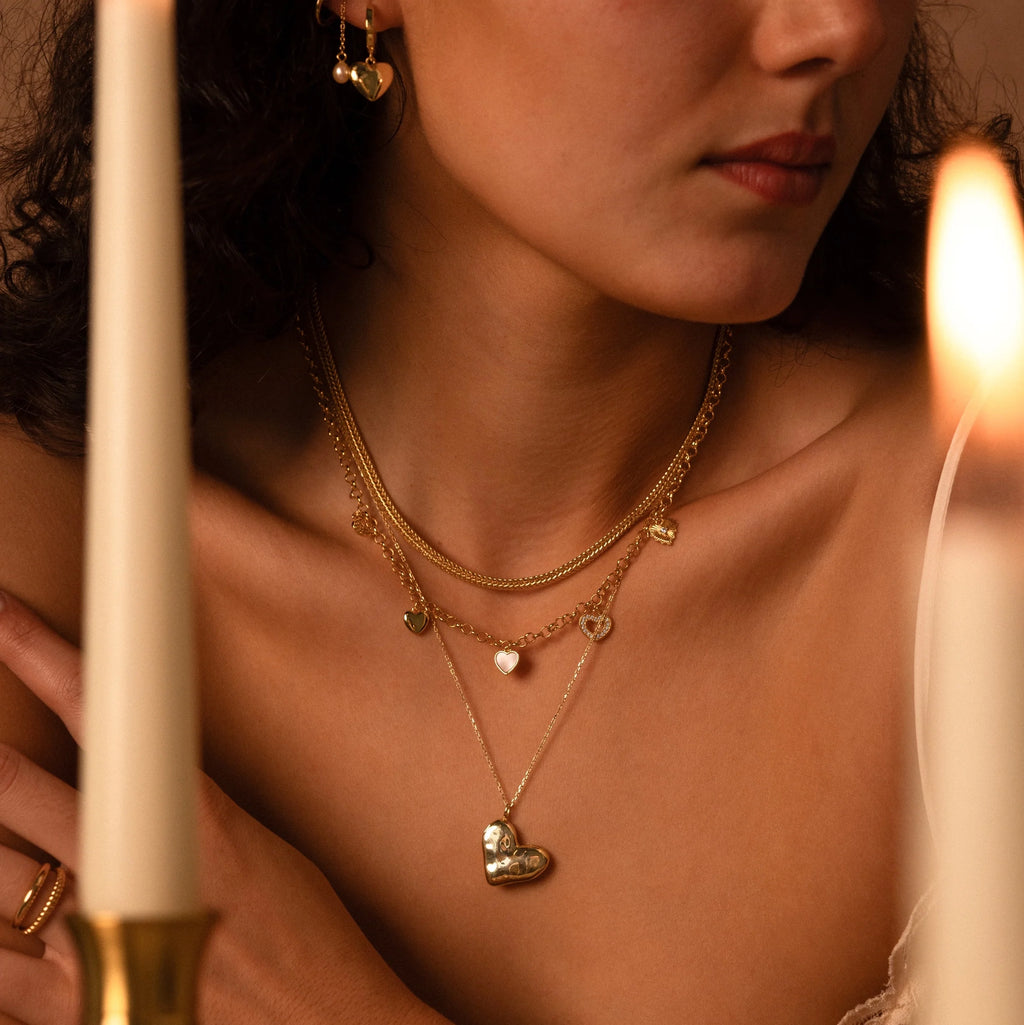 Organic Heart Locket Necklace Silver 18K Gold Plated