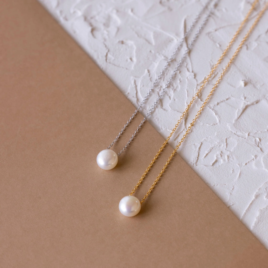 Classic Pearl Pendant Necklace Silver 18K Gold Plated