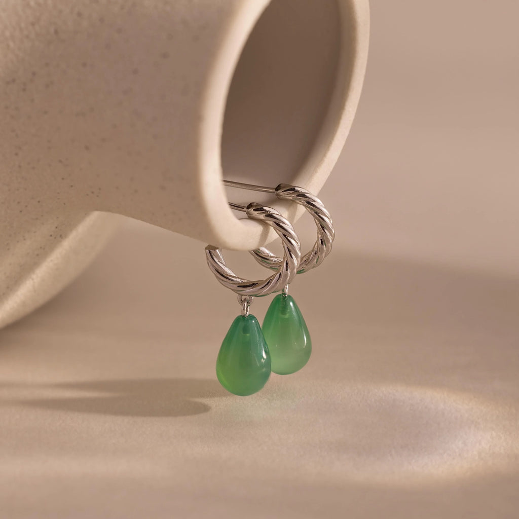 Twisted Jade Hoops Silver 18K Gold Plated