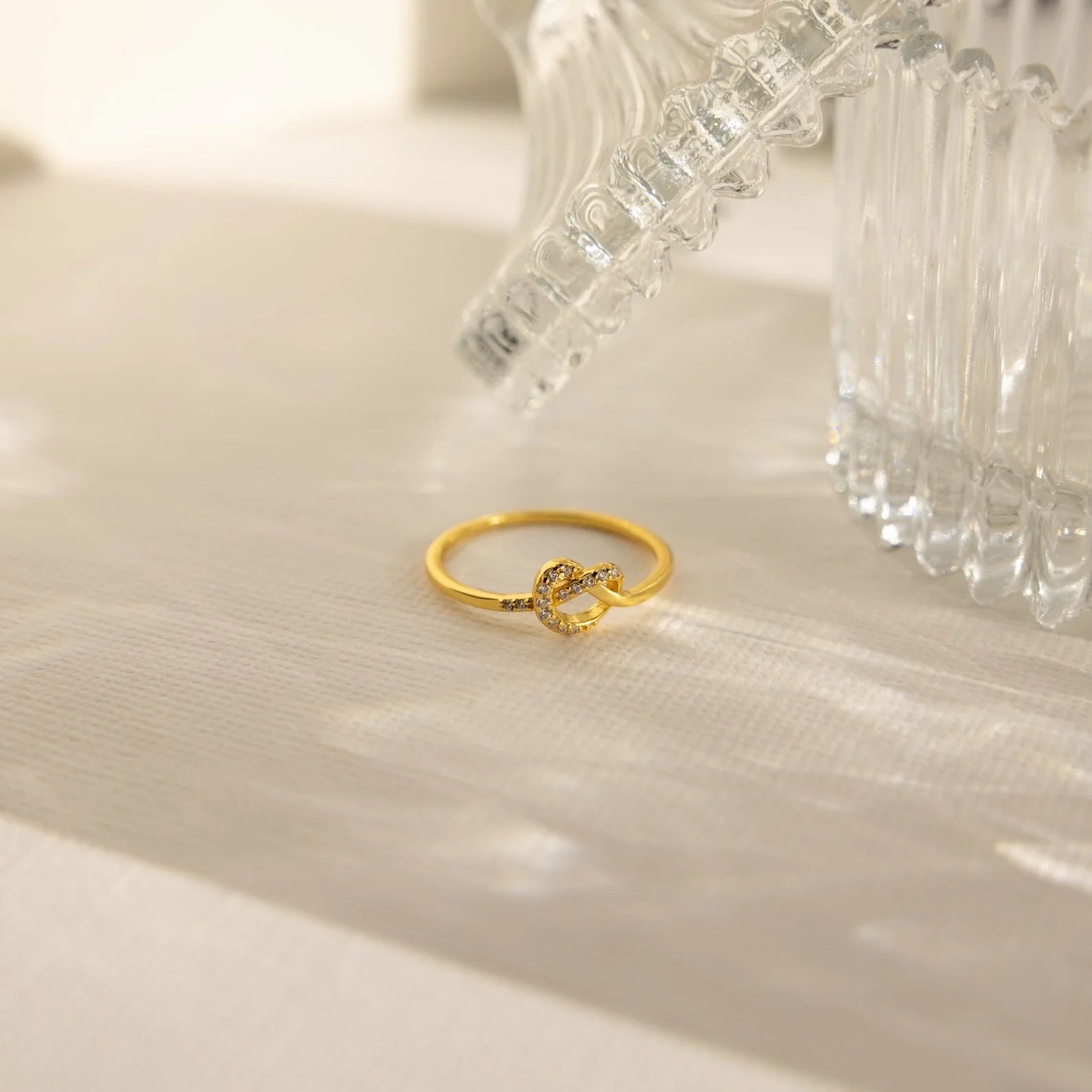 Pave Heart Knot Ring Silver 18K Gold Plated