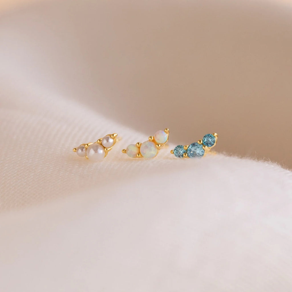 Blue Zircon Studs Silver 18K Gold Plated
