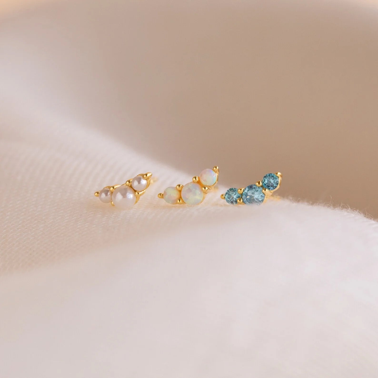 Blue Zircon Studs Silver 18K Gold Plated