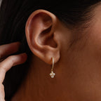 Diamonds Pave Rounded Pearl Flower Hoops Silver 18K Gold Plated