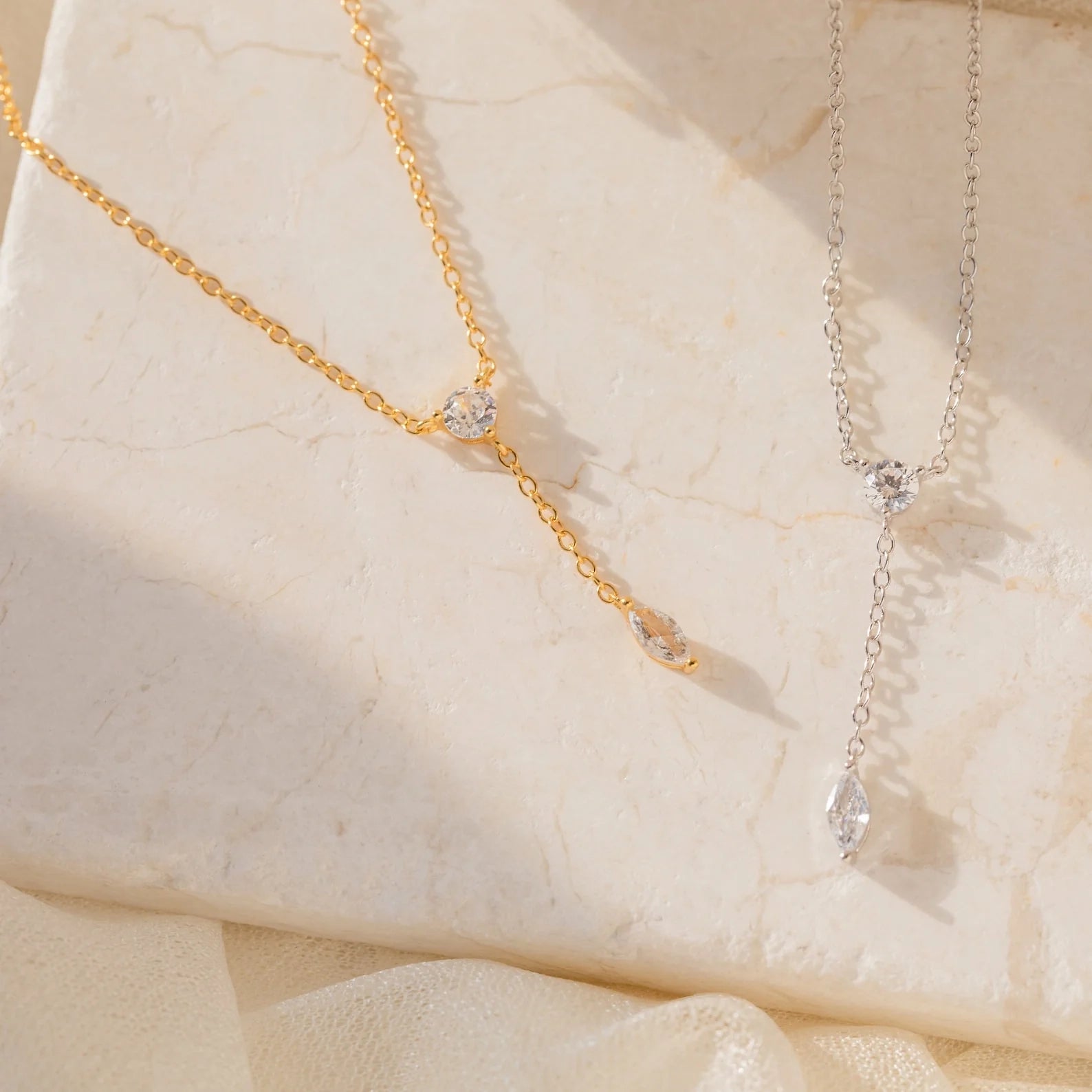 Diamond Lariat Necklace Silver 18K Gold Plated