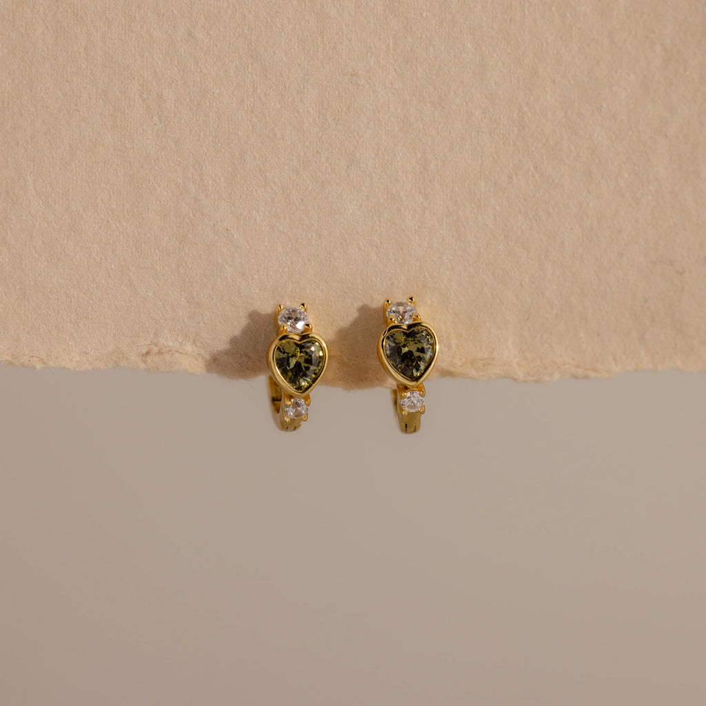 Diamond Peridot Heart Hoops Silver 18K Gold Plated