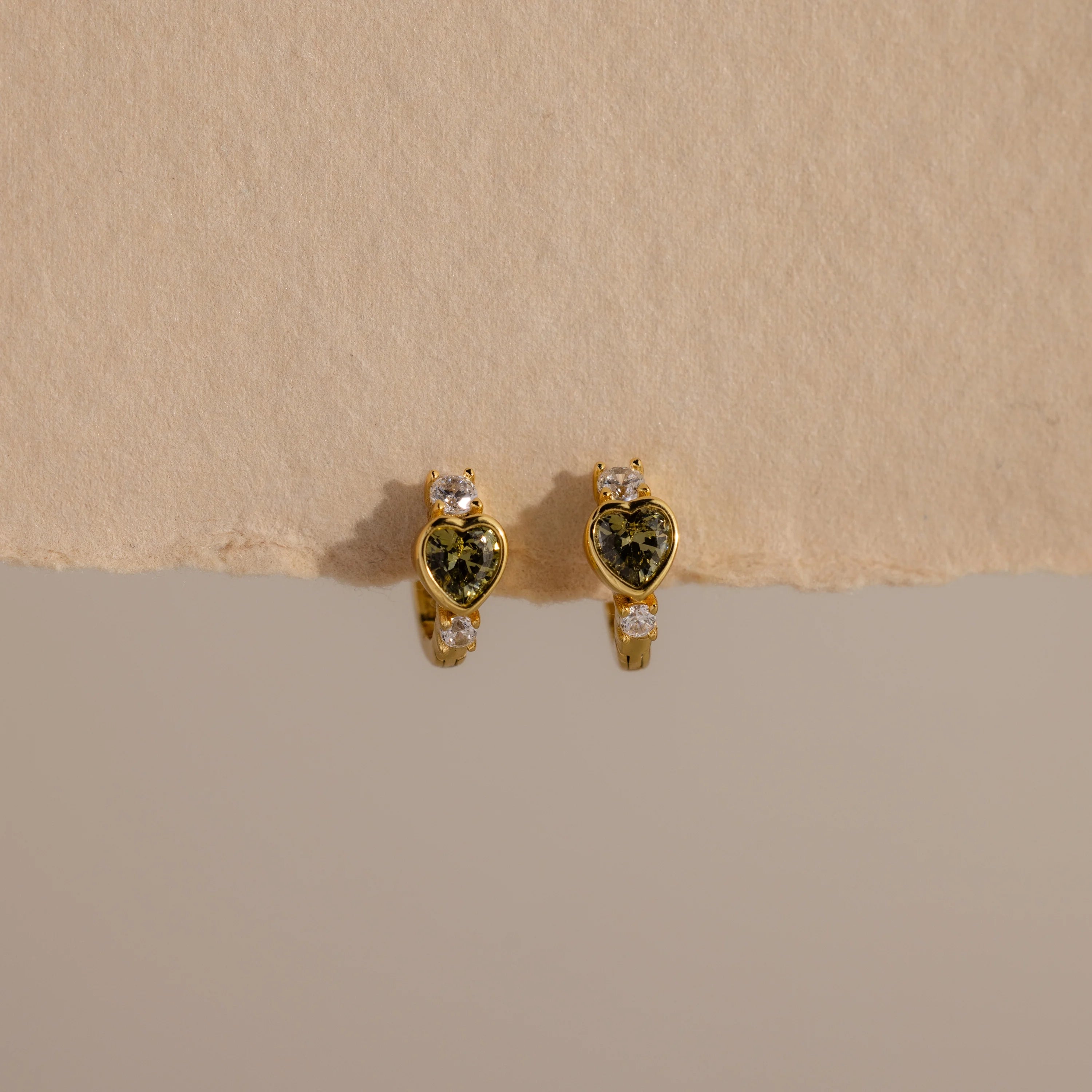 Diamond Peridot Heart Hoops Silver 18K Gold Plated