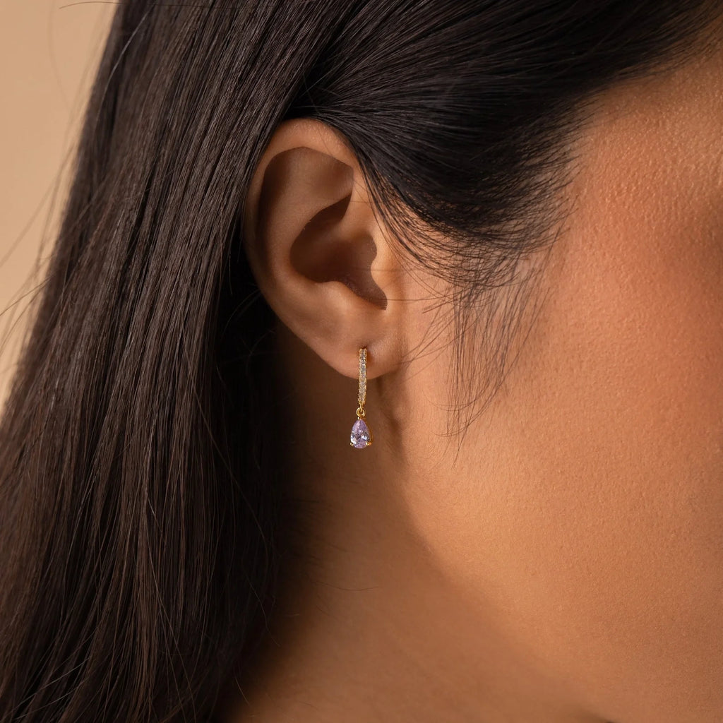 Pave Birthstone Drop Huggies Silver 18K Gold Plated