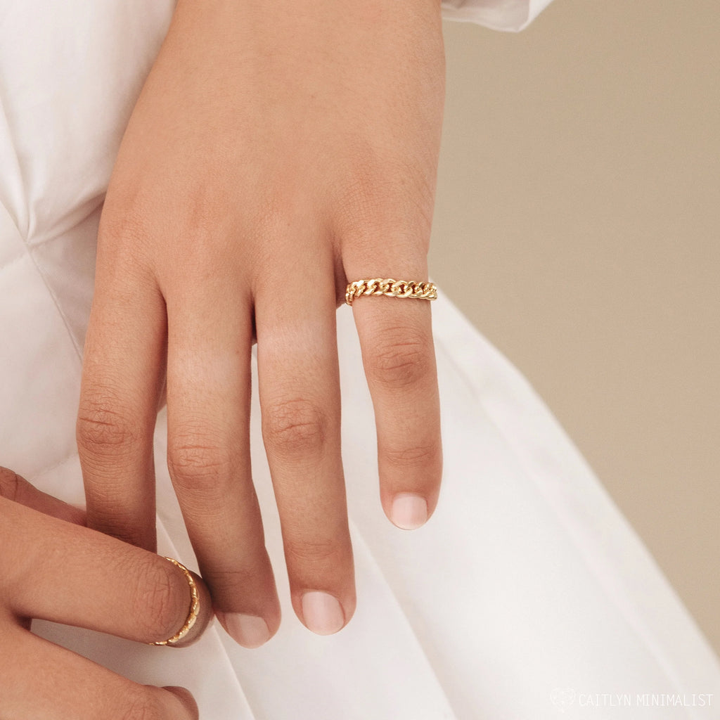 Curb Chain Ring Silver 18K Gold Plated