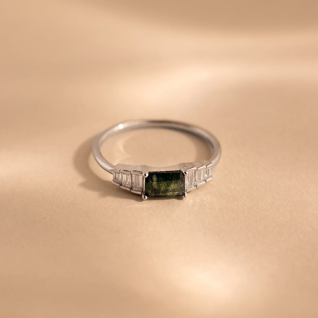 Diamond Agate Statement Ring  Silver 18K Gold Plated