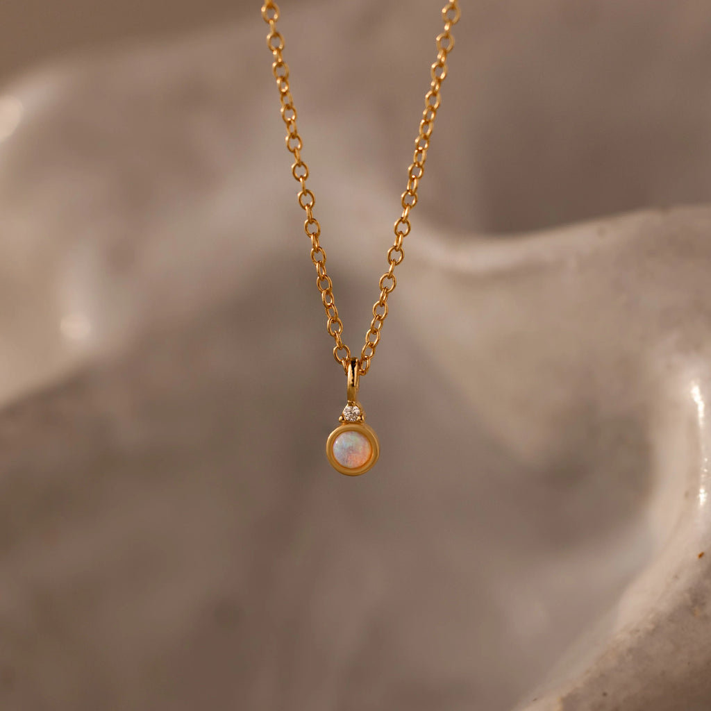 Opal Diamond Necklace Silver 18K Gold Plated
