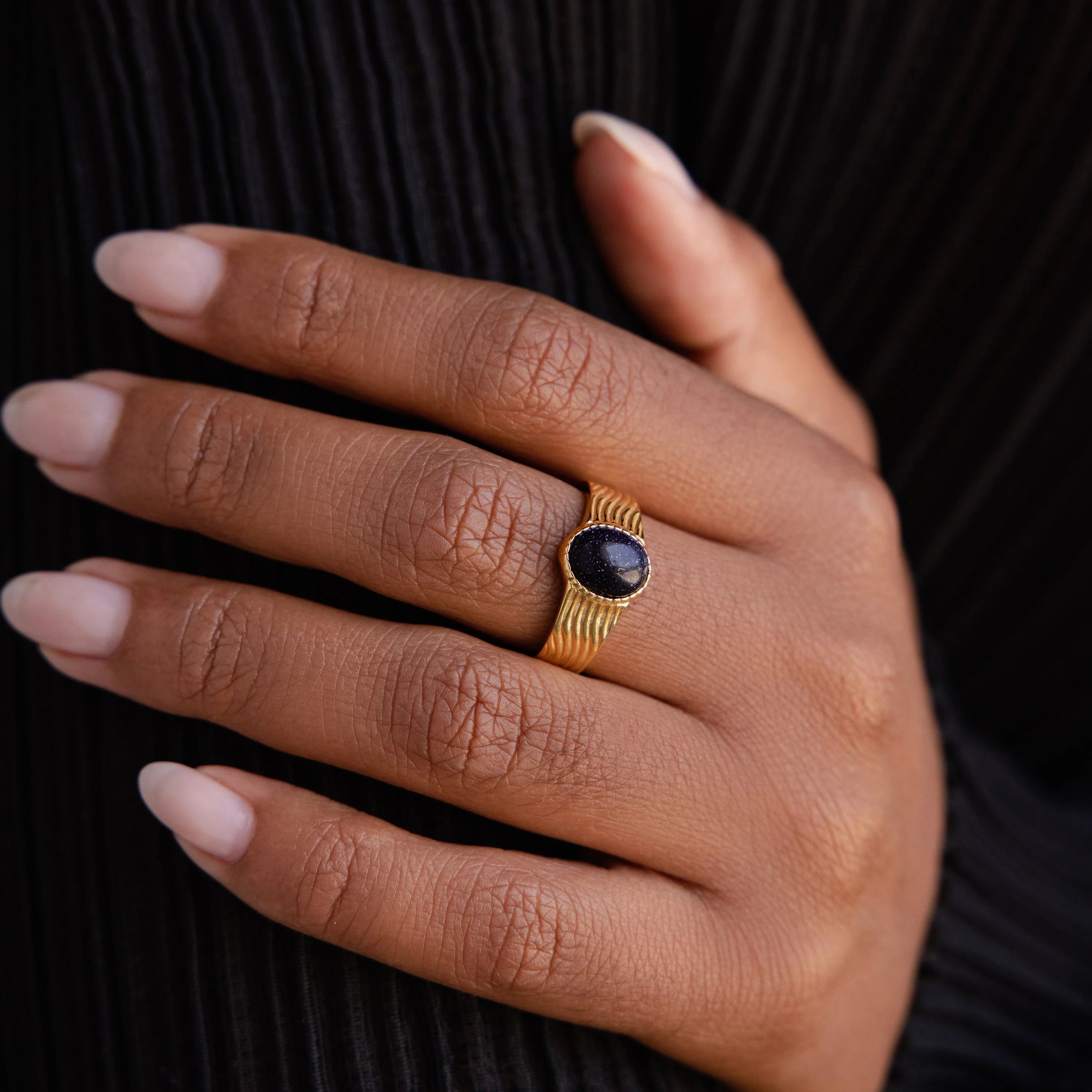 Celestial Black Signet Ring Silver 18K Gold Plated