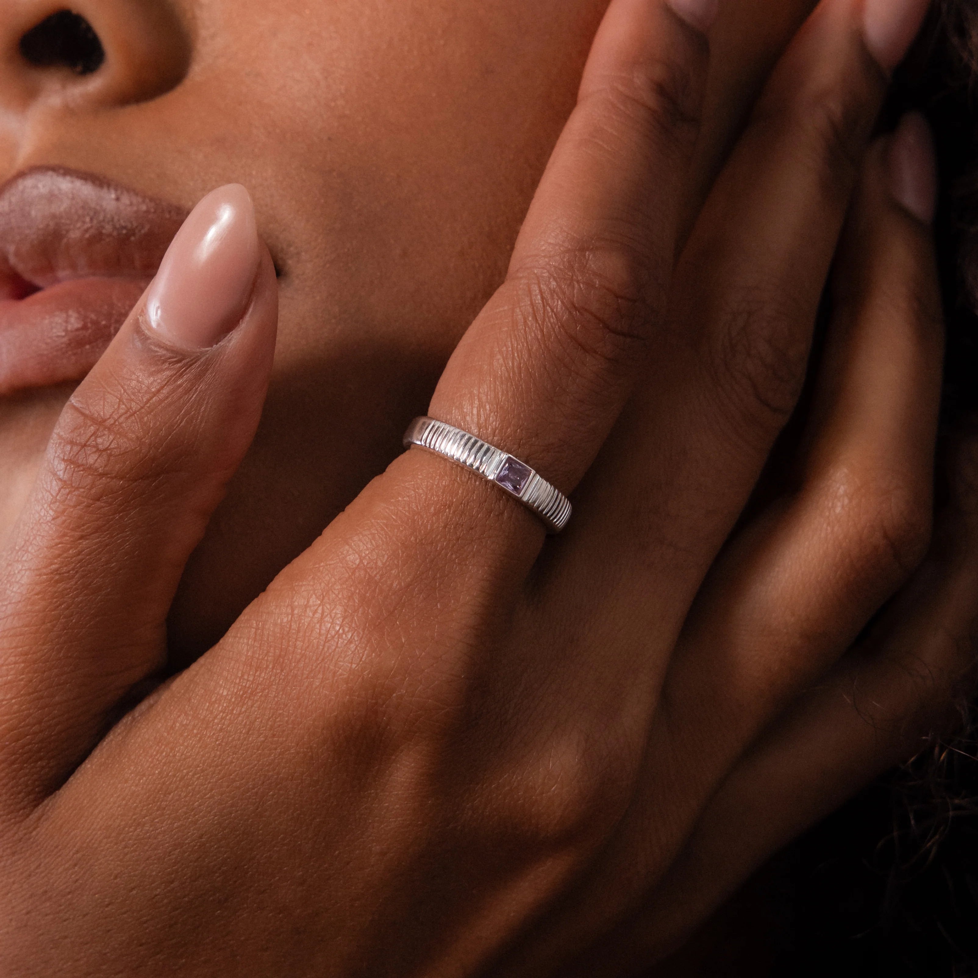 Ribbed Alexandrite Band Silver 18K Gold Plated