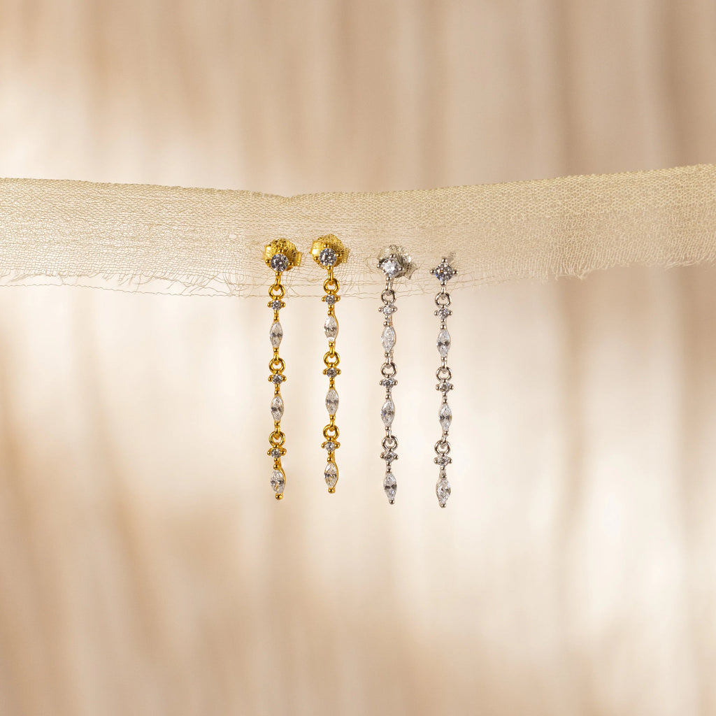 Marquise Diamond Drop Earrings Silver 18K Gold Plated