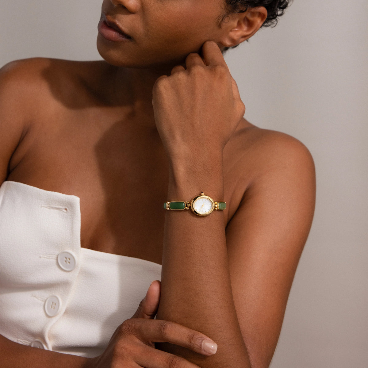 Jade Band Timepiece Silver 18K Gold Plated