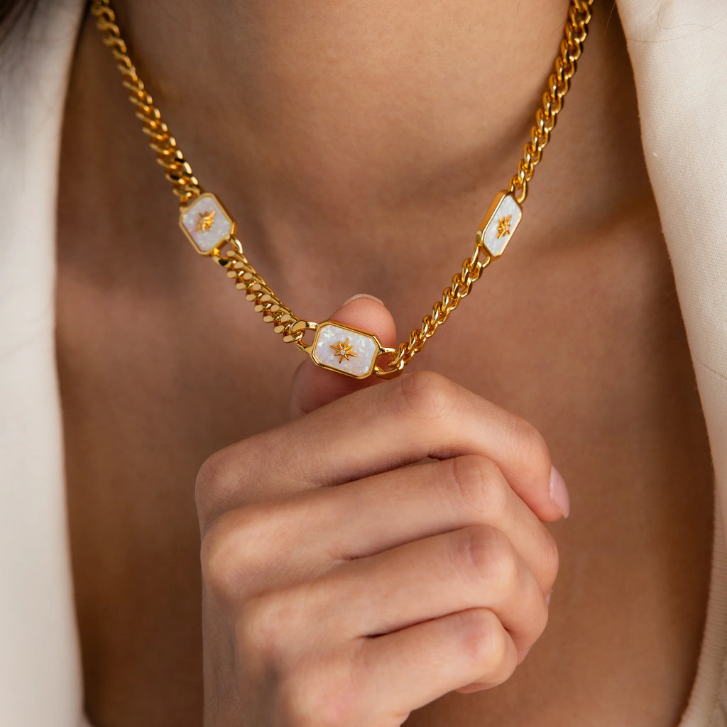Opal North Star Trio Necklace Silver 18K Gold Plated