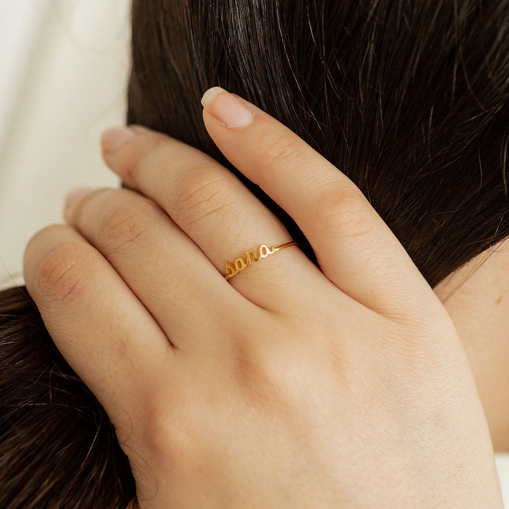 Petite Tiny Name Ring Silver 18K Gold Plated