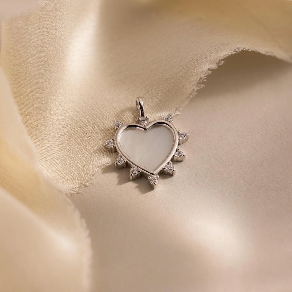 Pave Pearl Heart Charm Silver 18K Gold Plated