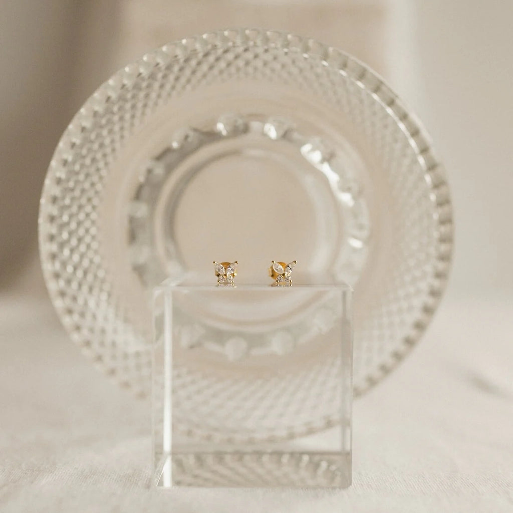Butterfly Diamond Studs Silver 18K Gold Plated