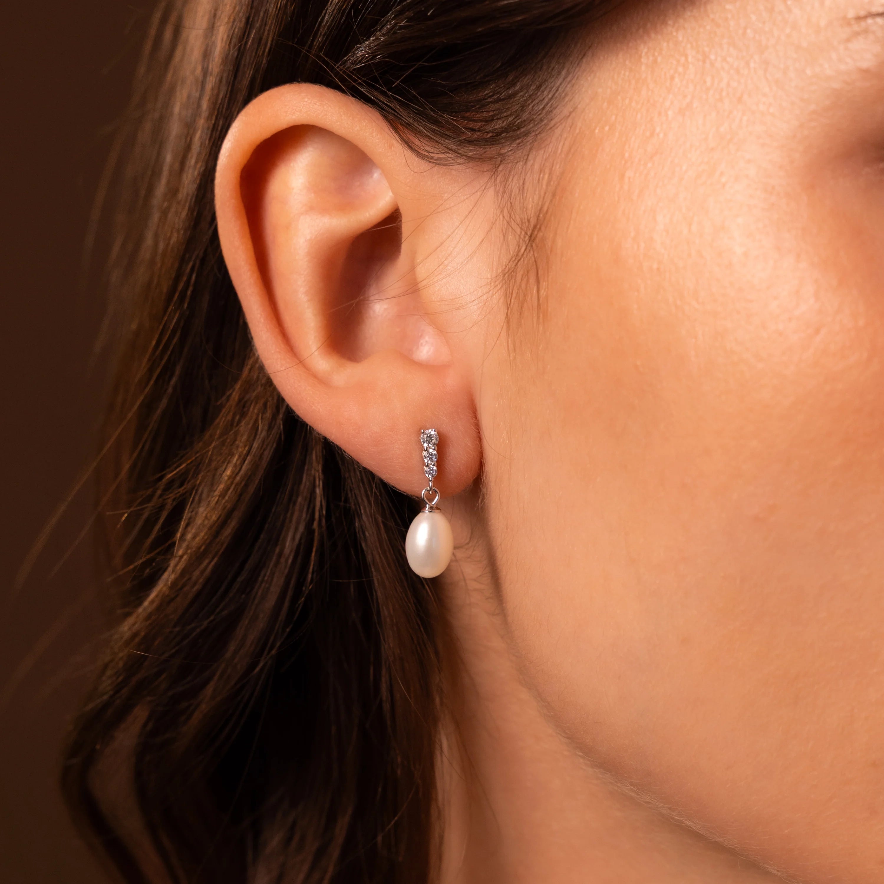 Diamond Freshwater Pearls Earrings Silver 18K Gold Plated