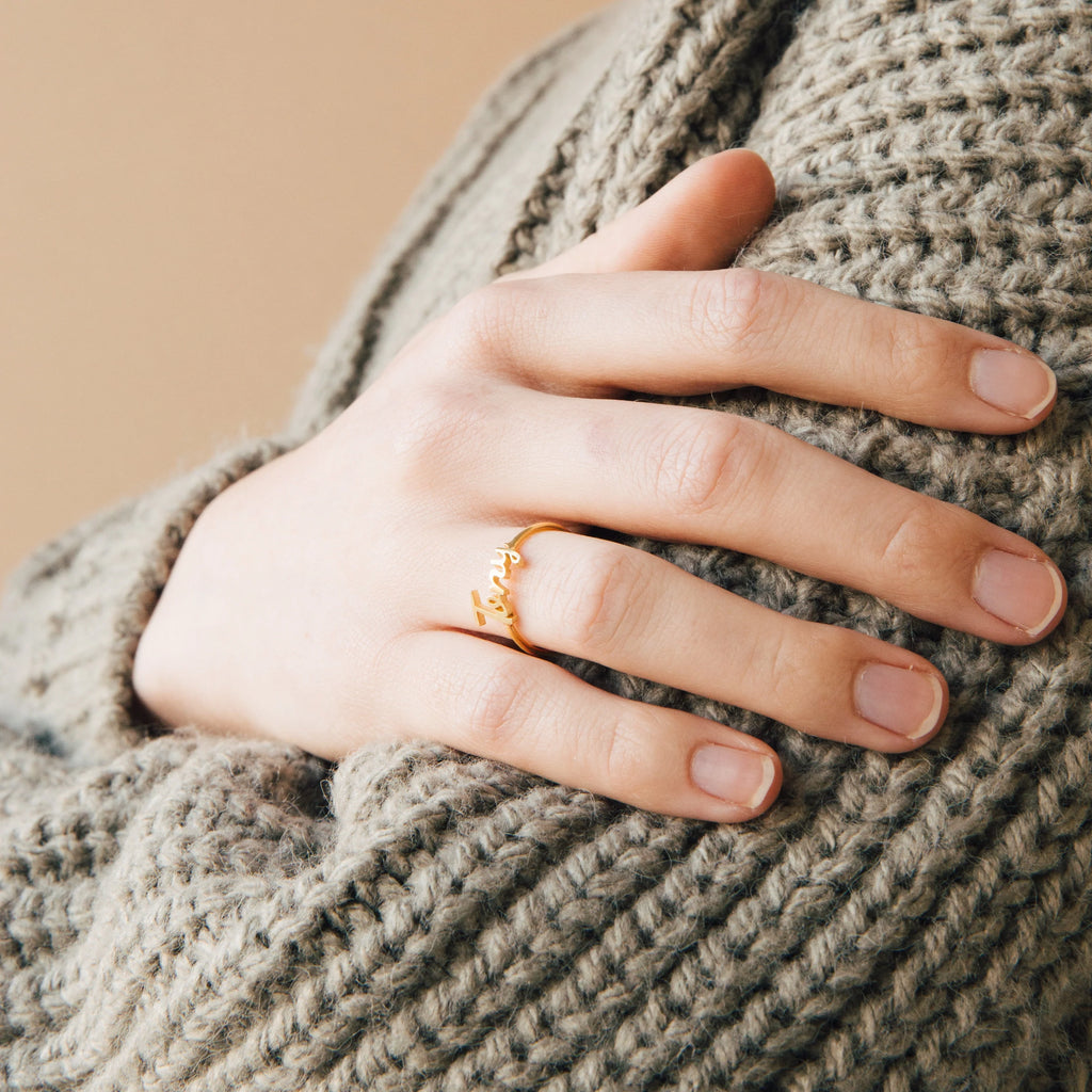 Grace Script Name Ring Silver 18K Gold Plated