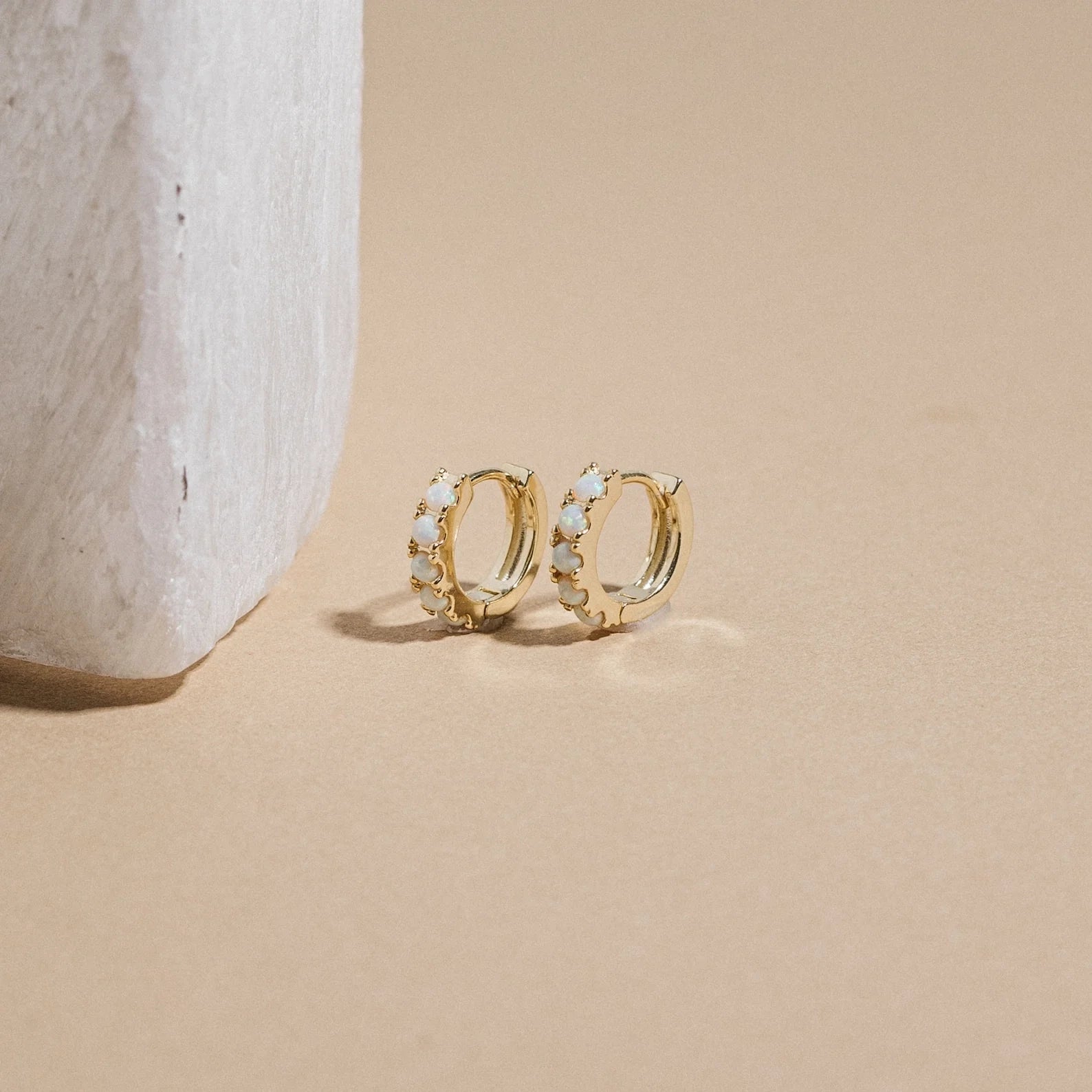Opal Huggies Silver 18K Gold Plated